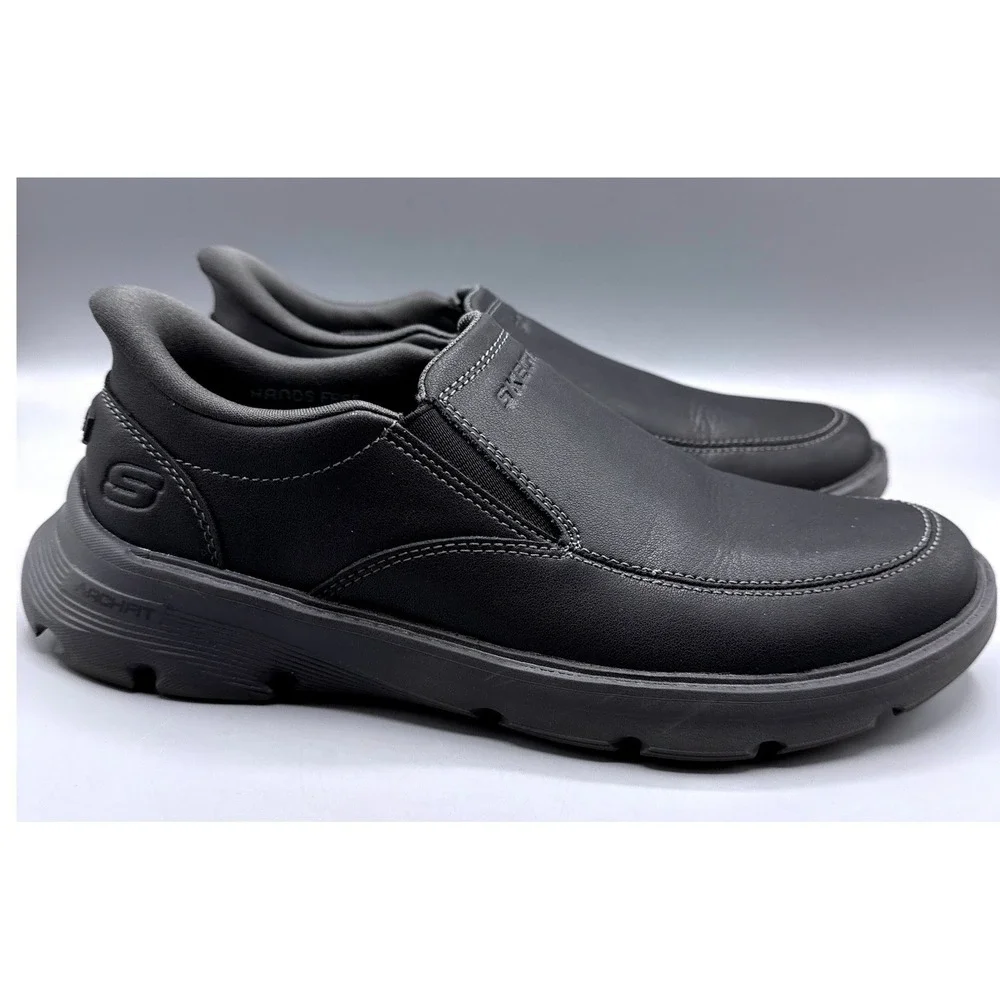 Skechers Arch Fit Garza Slip-ins Mens 7.5 Black Leather Hands Free Shoes 205518